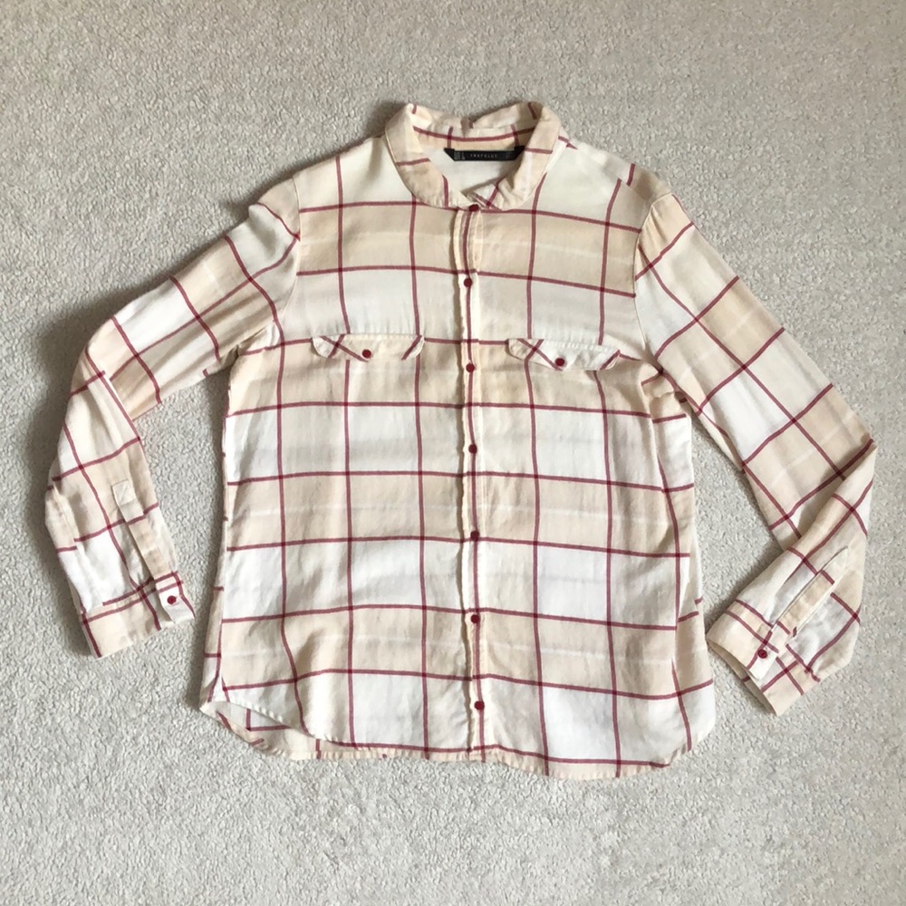 Zara Peter Pan Collar Plaid Flannel Shirt - Picture 1 of 5